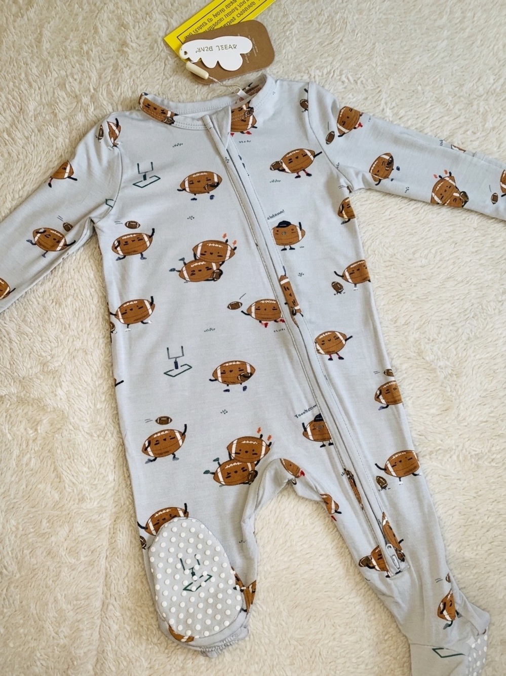 NWT Angel Dear Football Footie 3-6M Gray & Brown